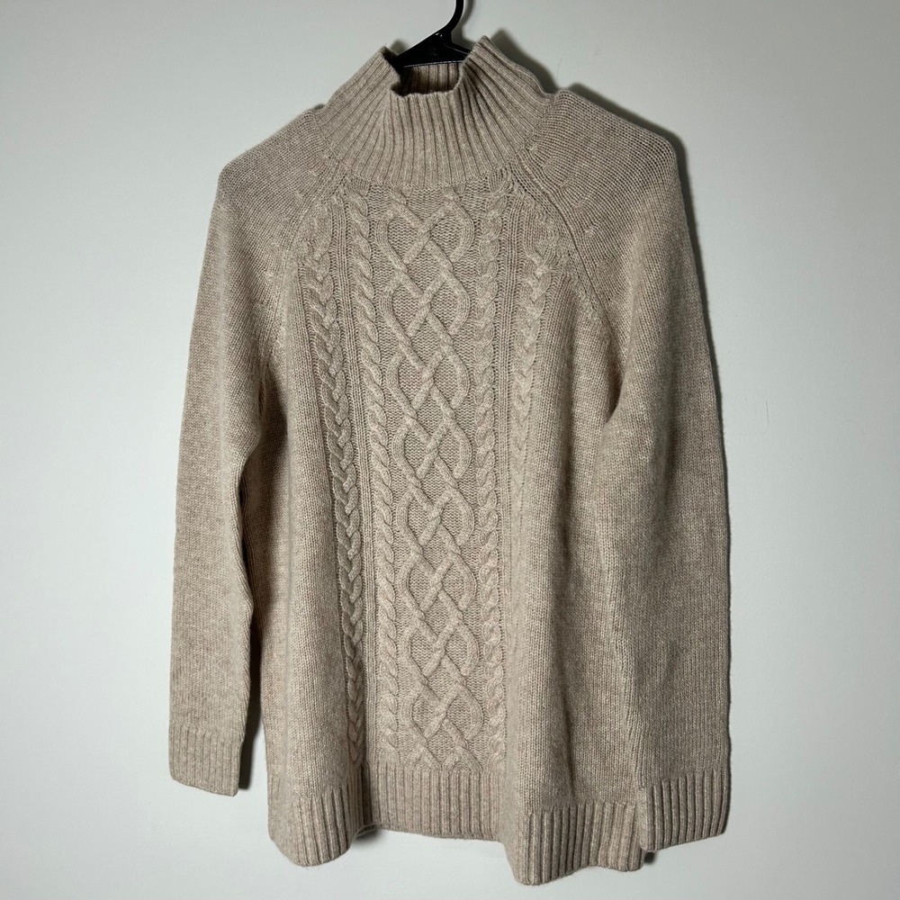 Garnet Hill Sweater Womens XS Beige 100% Cashmere Cable Knit Mock Neck NEW